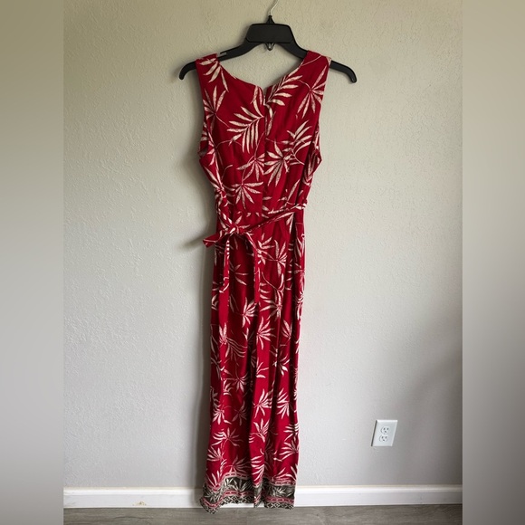 NWT Jonathan Martin Red Cream Palm Leaf Jumpsuit Womens 9 Vintage Hawaiian - Picture 2 of 5